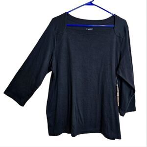 Hasting and Smith Woman Square Neckline Black 3/4 Sleeve Top 1X